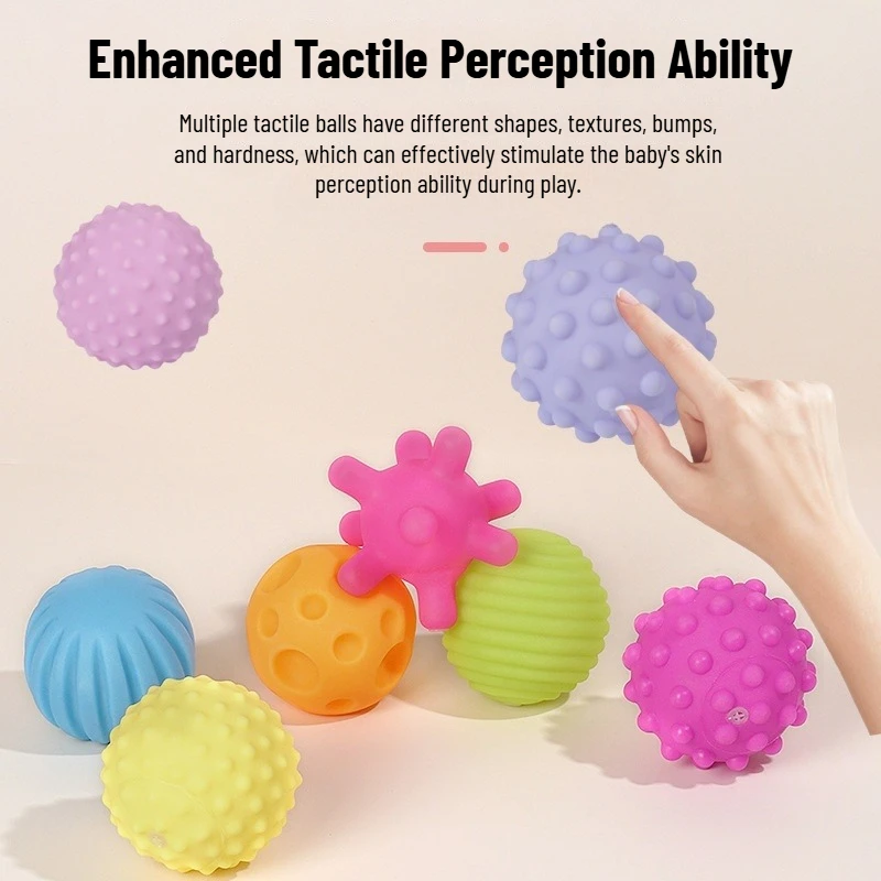 6Pcs/Set Children's Puzzle Massage Touch Soft Rubber Hand Grasp Ball, Sensory Grip Training Baby Toys Early Baby Training