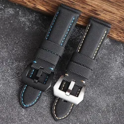 Black Nylon Leather Watchband Compatible With PAM  Watch Strap 22 24 26MM Soft Vintage Bracelet For panerai