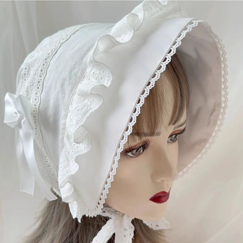 かわいい女性ロリータボンネットヴィンテージビクトリア朝の帽子綿レースピンクモップコスプレアクセサリー