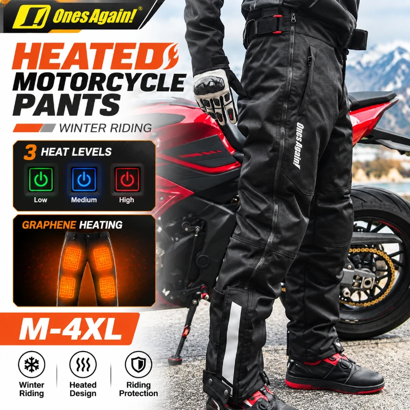 Heated Motorcycle Pants Winter Warm Riding Trousers 3 Level Heating Quick Release Motorbike Touring Pants for Men