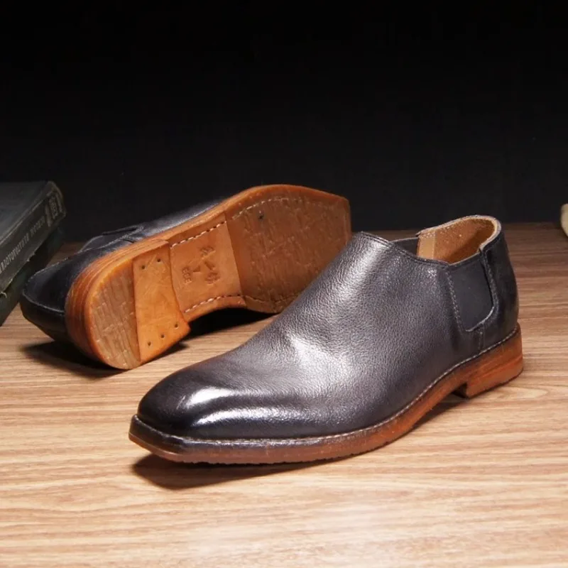 Fashion Casual Square Toe Chelsea Boots Men Low Top Work Comfortable Slip on Oxford Business Ankle Boots Male Shoes Outdoor view 5