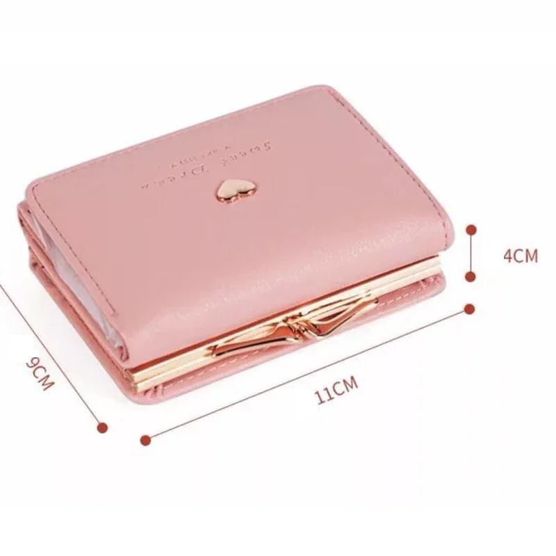 Dompet koin wanita warna permen baru dompet pendek Vintage warna Solid kulit dompet koin wanita pengait hati tas genggam pemegang kartu anak perempuan wanita