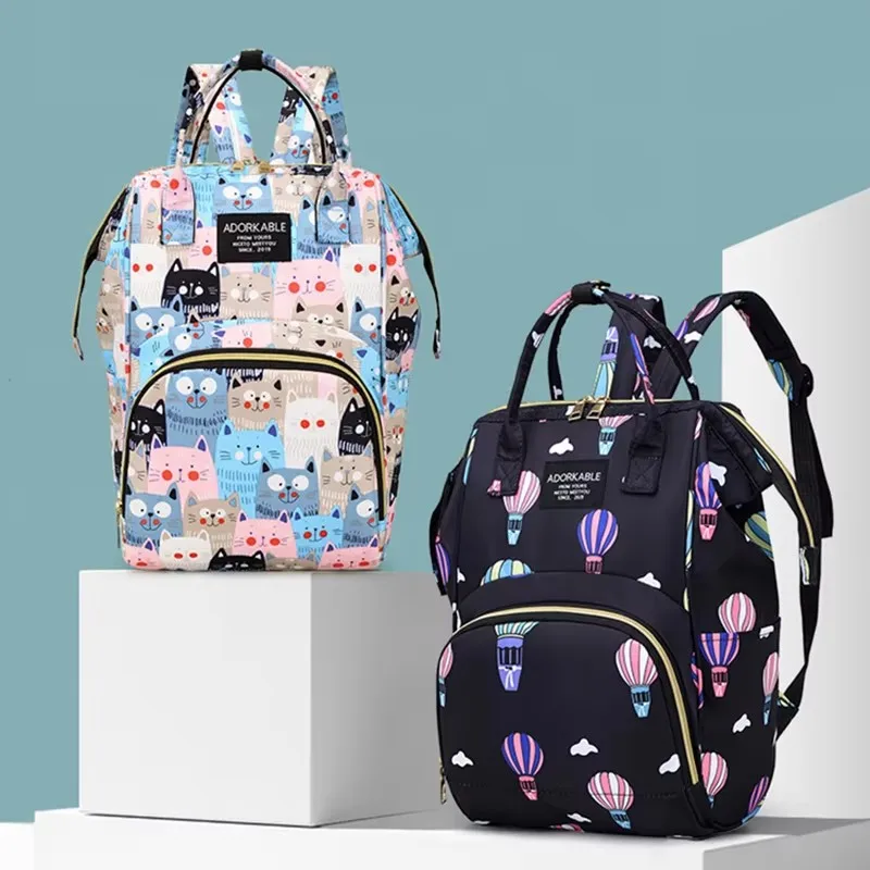 Cartoon Printed Mommy Diaper Bags Lightweight Portable Women's Backpack Bottle Insulation Storage Bag Fashion Mom Backpack New