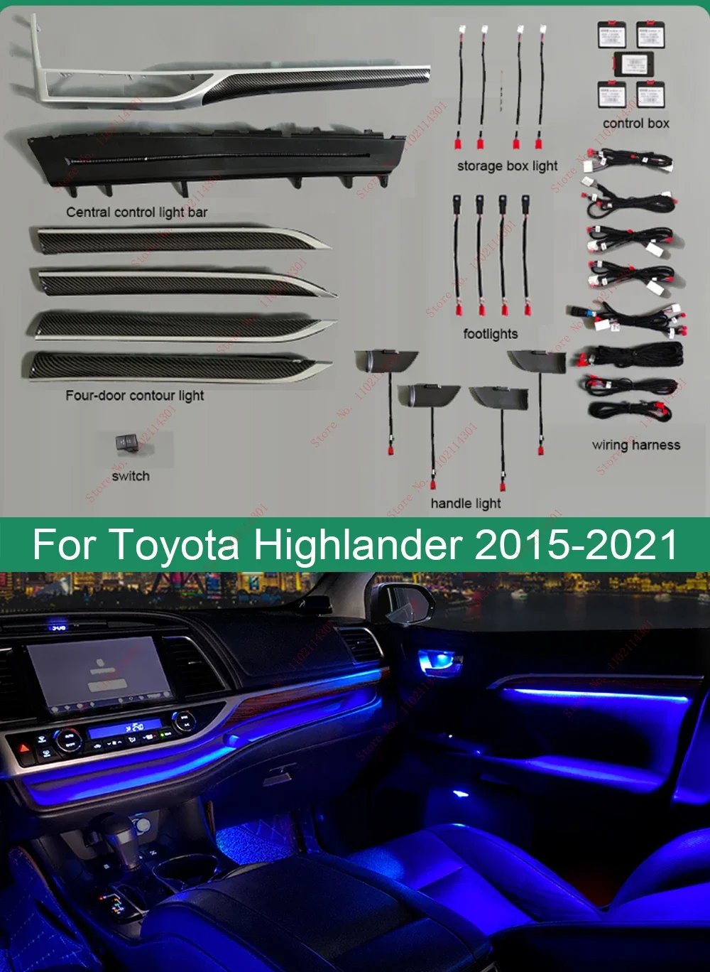 Car Interior led Atmosphere Light For Toyota Highlander 2015-2024 phantom dynamic water ambient light car interior modi