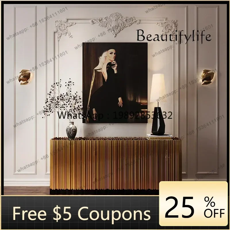 W2 door cabinet designer, light luxury, integrated dining side cabinet against the wall, high-end stainless steel