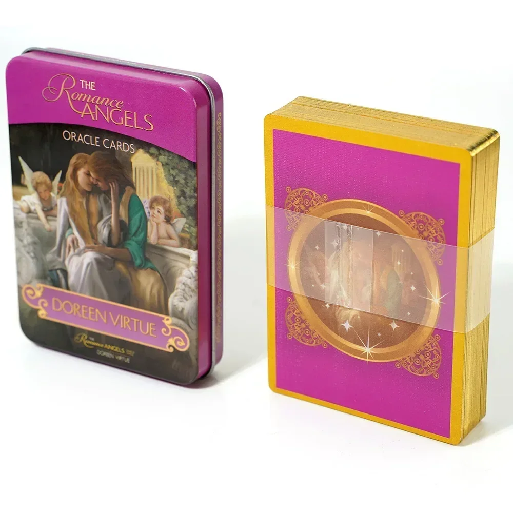 The Romance Angels Oracle Cards Fate Divination Gold Plated Tarot Witchcraft Supplies Board Game with Metal Box