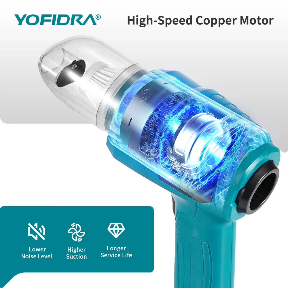 YOFIDRA Cordless Electric Vacuum Cleaner Blow Suction Dual Use Portable Rechargeable with 7 Accessories For Makita 18V Battery