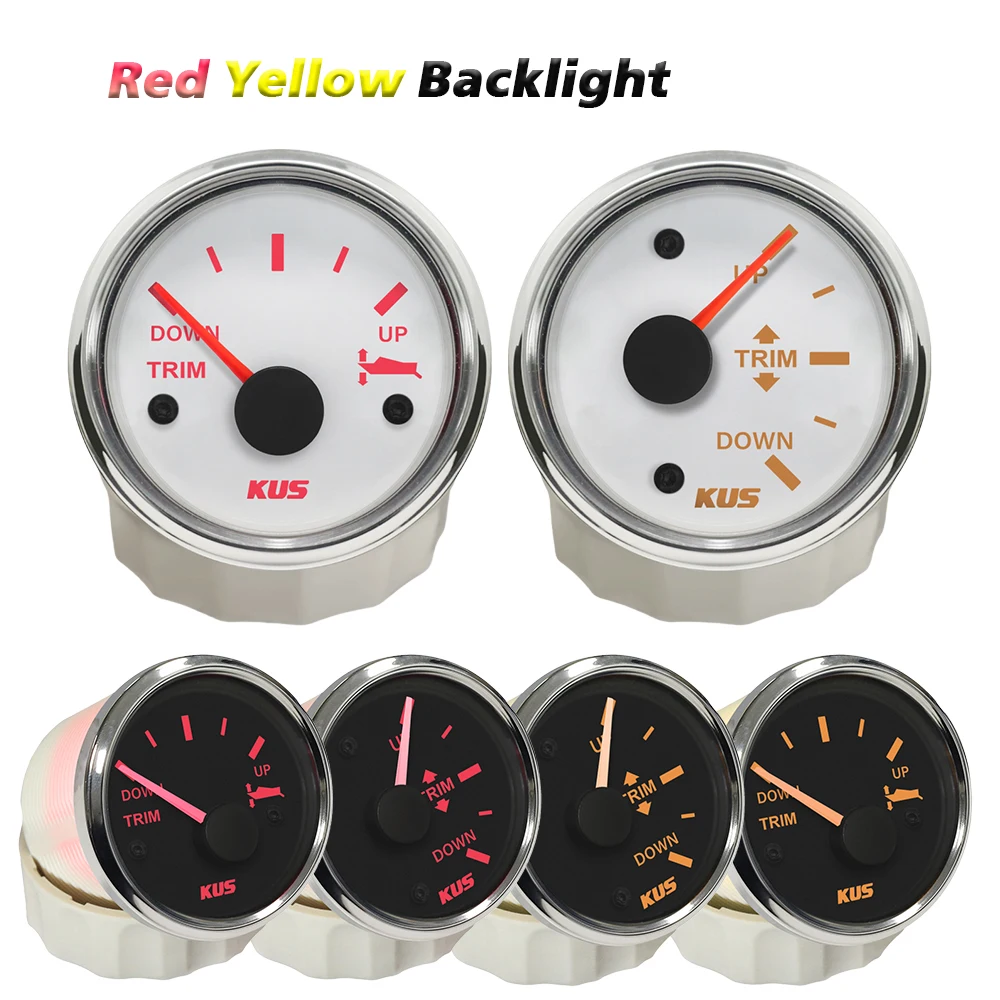 KUS 52MM Trim Gauge Meter 0-190ohm Signal DOWN-UP 12V 24V with Backlight for Boats Vessels Yachts