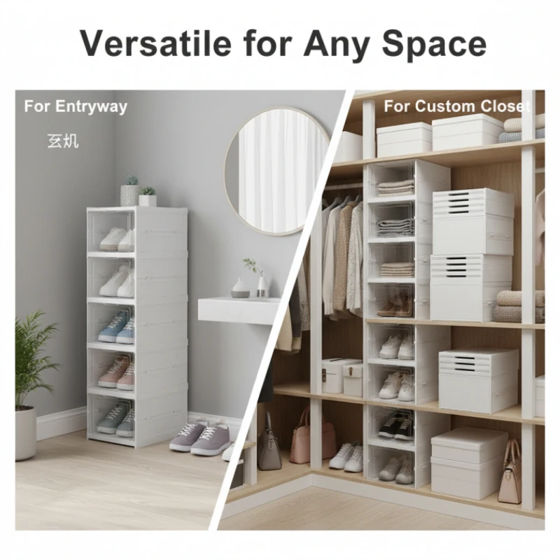 3-stöckige Premium Transparente Schuhaufbewahrungsbox aus Dickem PP, Robustes Faltbares Schuhregal mit Deckel für Zuhause und Schrankorganisation