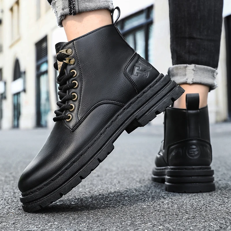 Men\'s boots four seasons soft-sole non-slip casual boots fashion outdoor work boots high boots classic Joker youth leather boots