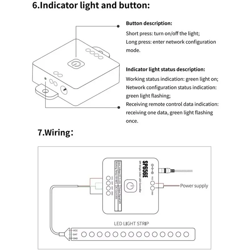 SP656E SPI Monochrome LED Controller For Mi Home App And Banlanx Dual App Support RB1/RC1 Remote-B51B