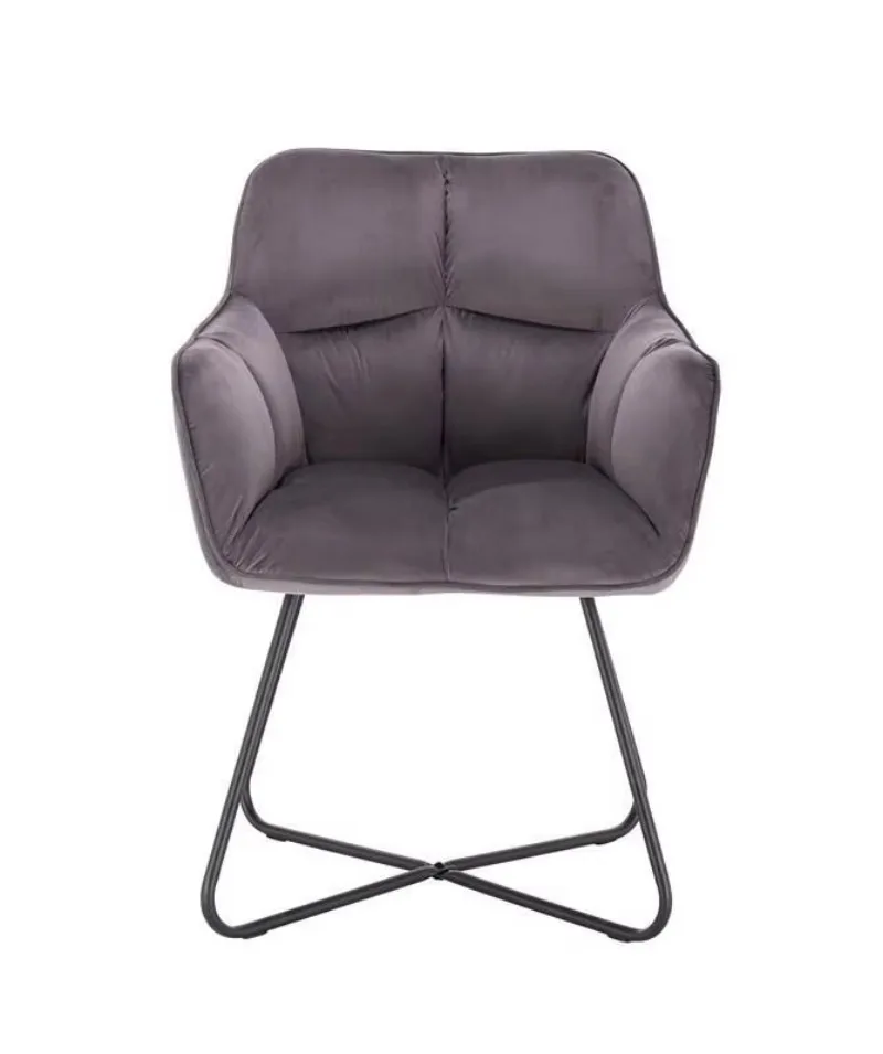 Soft Comfort High Back Arm Velvet Metal Chair Modern Luxury