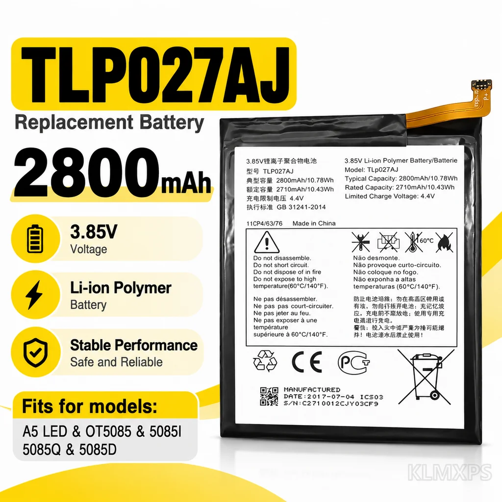 Mobile Phone Battery Replacement TLP027AJ for Alcatel A5 LED OT5085, 5085I, 5085Q, 5085D Lithium Rechargeable Battery