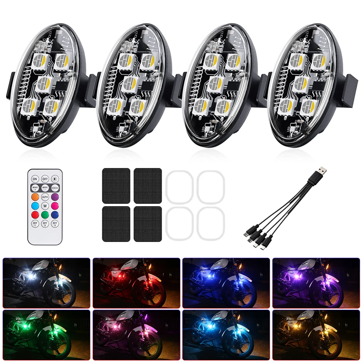 4PCS/Set RGB Led Car Strobe Lights Wireless Remote Control Airplane Helicopter Warning Lights Motorcycle Aircraft Bike Light