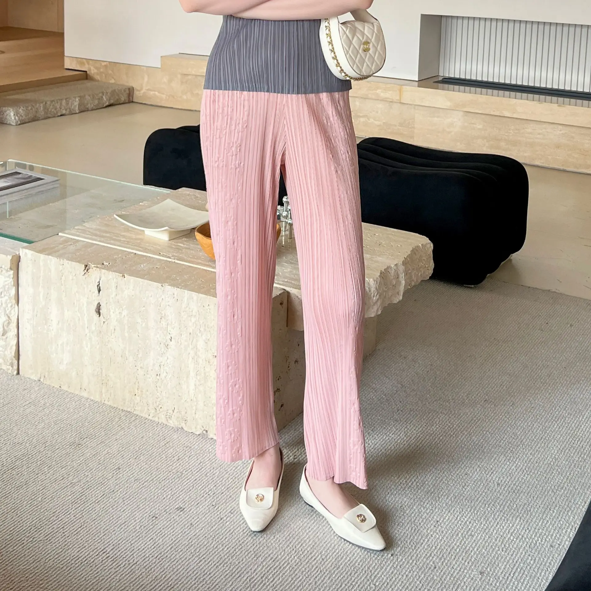 Miyake High-end Pleated Pants 2025 Spring and Summer New Embossed Versatile Casual Fashion Straight Pants Loose Plus Size