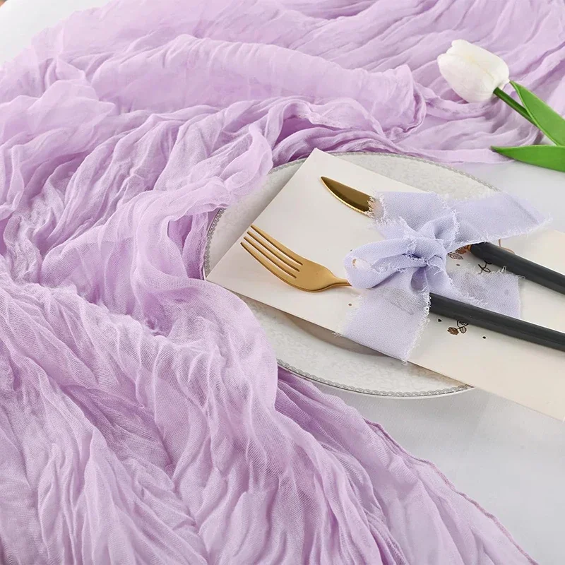 8Pcs Light Purple Cheesecloth Table Runner Rustic Gauze Cheese Cloth Boho Fall Thanksgiving for Wedding Bridal Shower Decoration