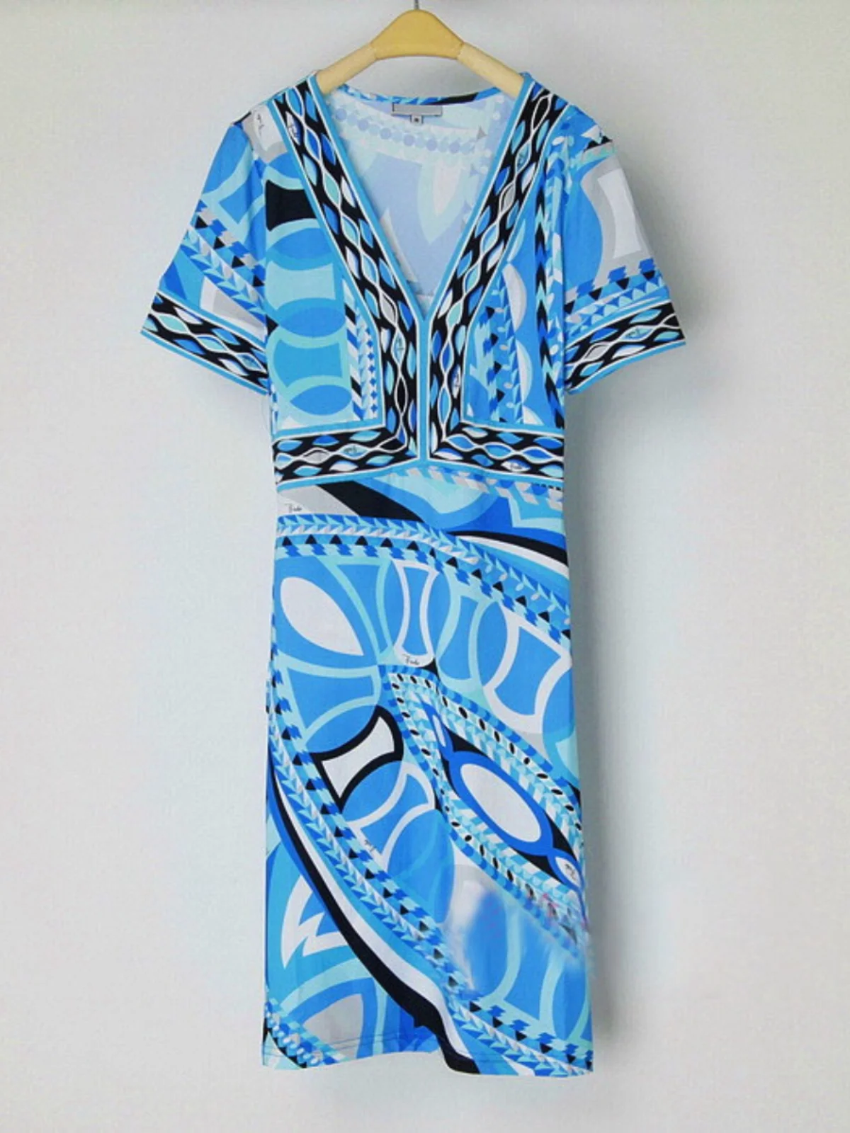 

Spring Autumn Women's Slim Fit Knitted Dr Elastici Silk Print Street Sle V-ne Single Piece ort Sve Dr