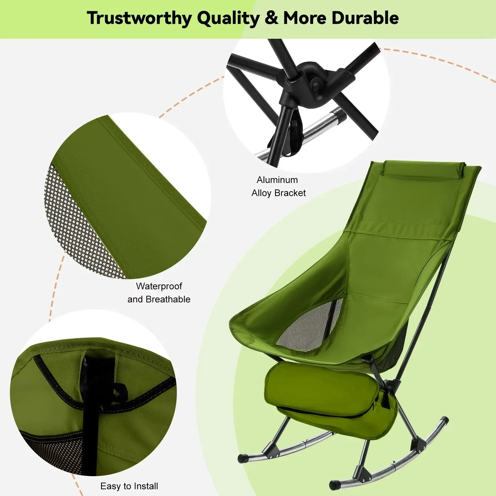 Folding Rocking Chair Portable Outdoor Camping Leisure High Back Moon Chair Beach Park Chair