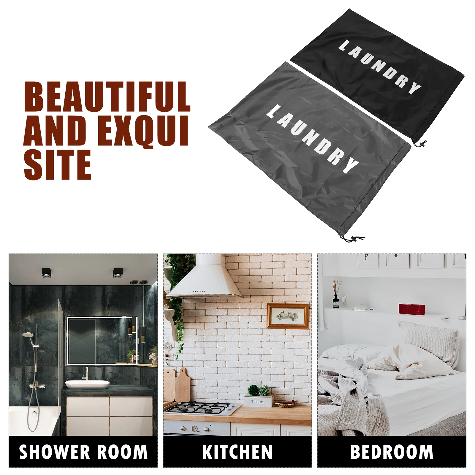 

2Pcs Laundry Bag Oxford Drawstring Closure Gray Black Large Travel Organizer Washable Dirty Clothes Laundry Bag Washable