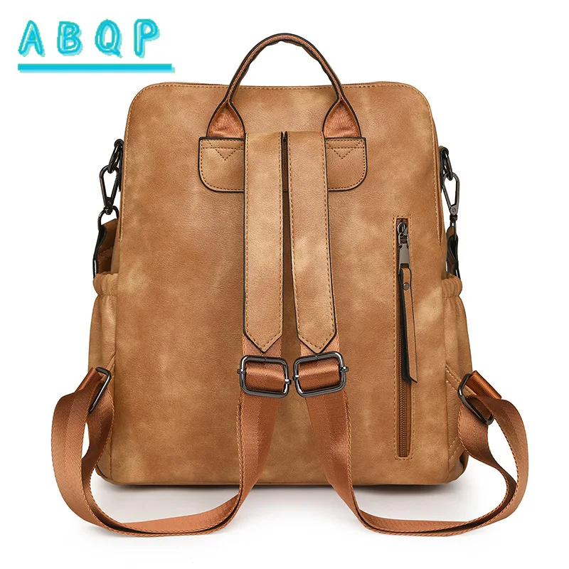 New Retro Backpack Ladies Large Capacity Backpacks Multi-functional Women's Student Schoolbag PU Material Solid Color