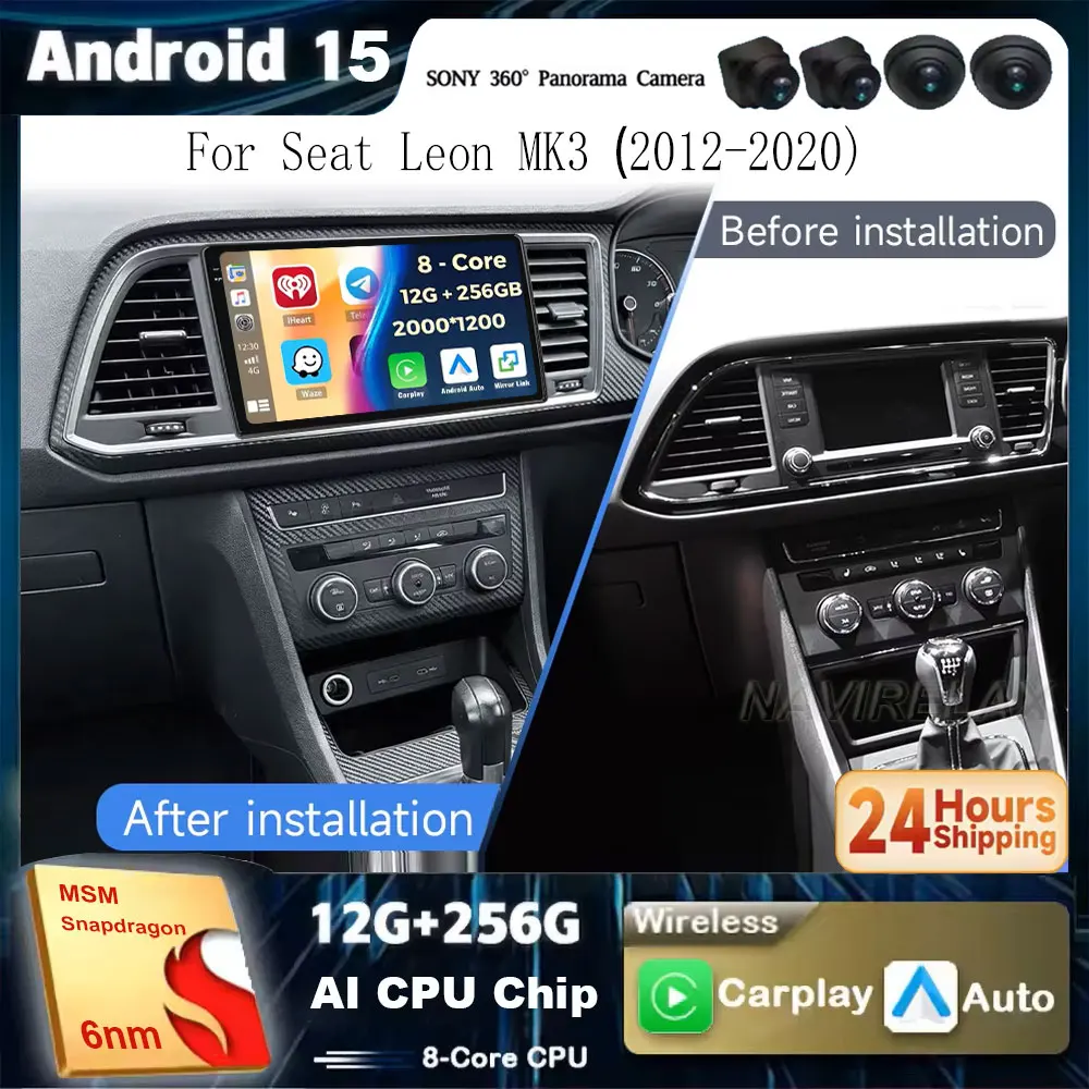 Radio para Auto Android 15 RHD para Seat Leon MK3 2012-2013 2014 2020, Multimedia, CarPlay, Navegación GPS, Reproductor de Video, Estéreo Automotriz
