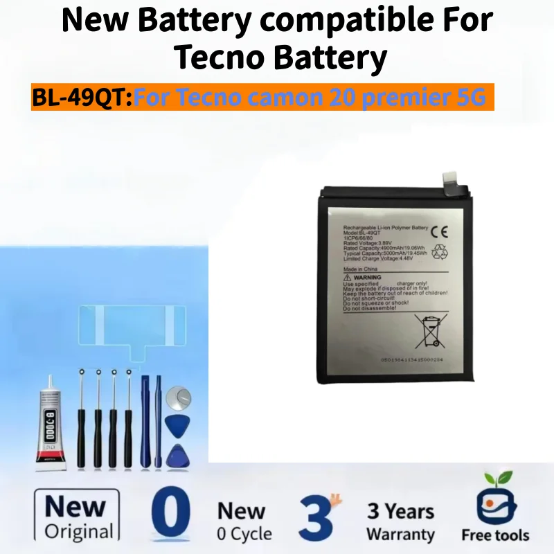 New Battery Compatible For Tecno camon 20 premier 5G BL-49QT 5000mAh Mobile Phone Batteries+ Free Tools
