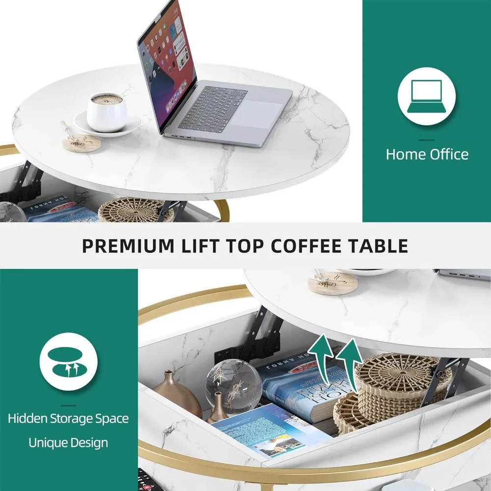 YITAHOME-Mesa De Café Superior Redonda, Mesa De Café Moderna Para Sala De Estar, Compartimento De Armazenamento Escondido