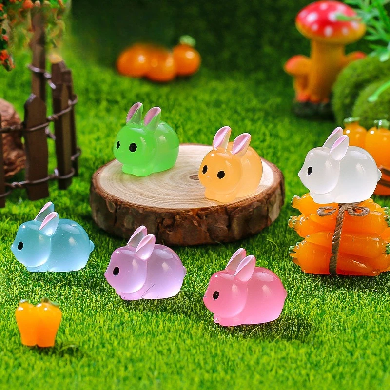6pcs Night Light Resin Simulation Rabbit Resin DIY Jewelry Accessories Doll Creative 3D Micro Landscape Ornament