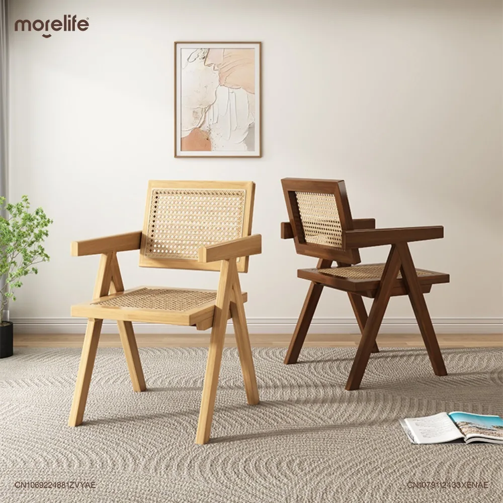 New Simple Dining Chairs Solid Wood Household Backrest Seat Nordic Leisure Rattan Weaving Stools Living Room Furniture K01