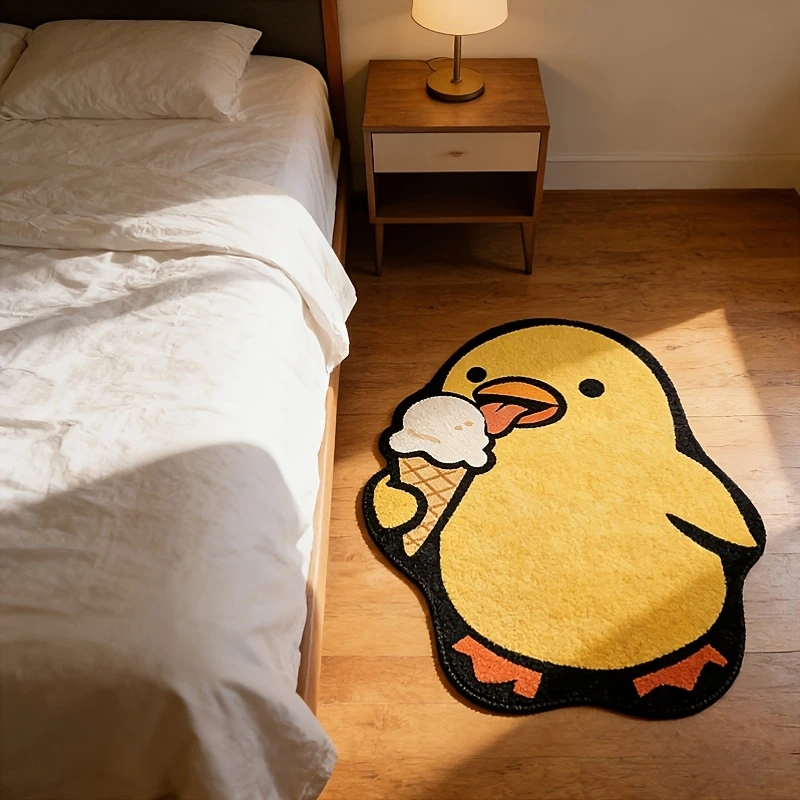 VIKAMA Cartoon Yellow Duck Special Shape Rug Soft Bedroom Side Cushion for Children's Room Playroom Floor Mat Home Decoration