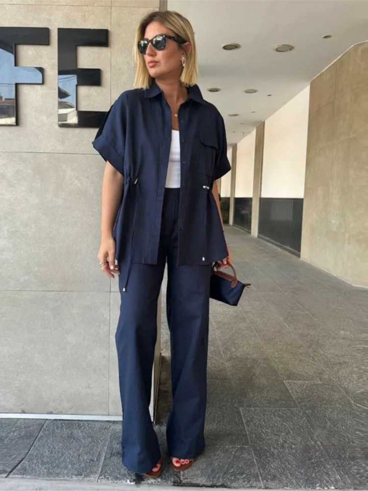 

Fashion Short Shirt Top 2 Pieces Loungewear 2026 New Women Pijamas Women Suit Wide Leg Pants Sets Sleepwear For Women Outfit