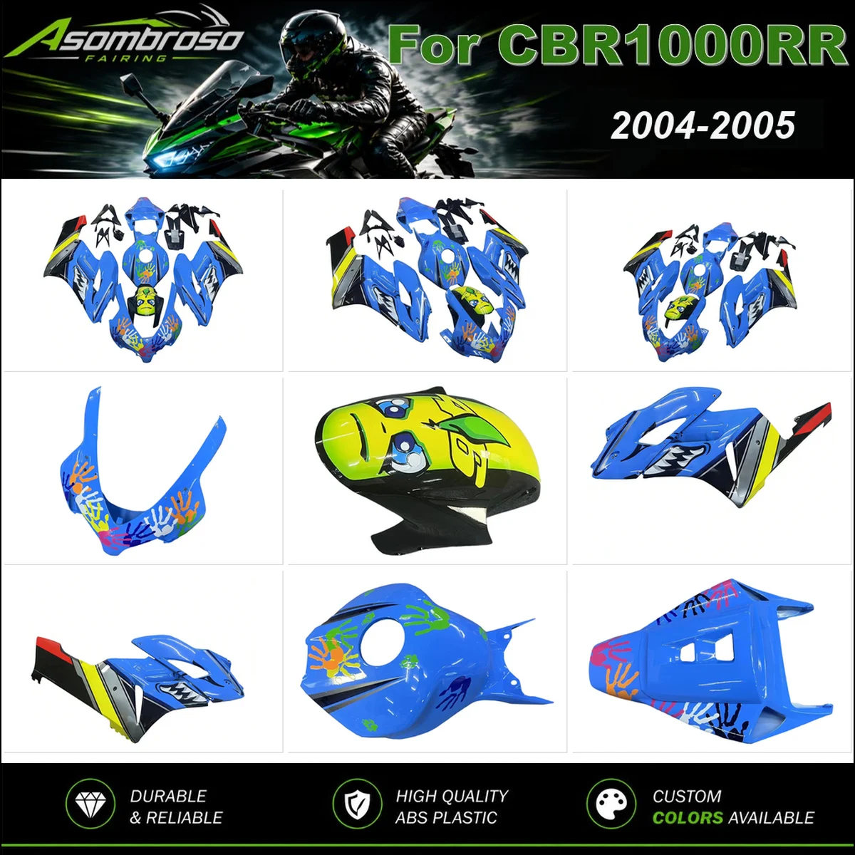 For Honda CBR 1000 RR 2004 2005 Aftermarket Replacement Fairing Bodywork Kit ABS Injection Mold Cowl Shell Shark Teeth