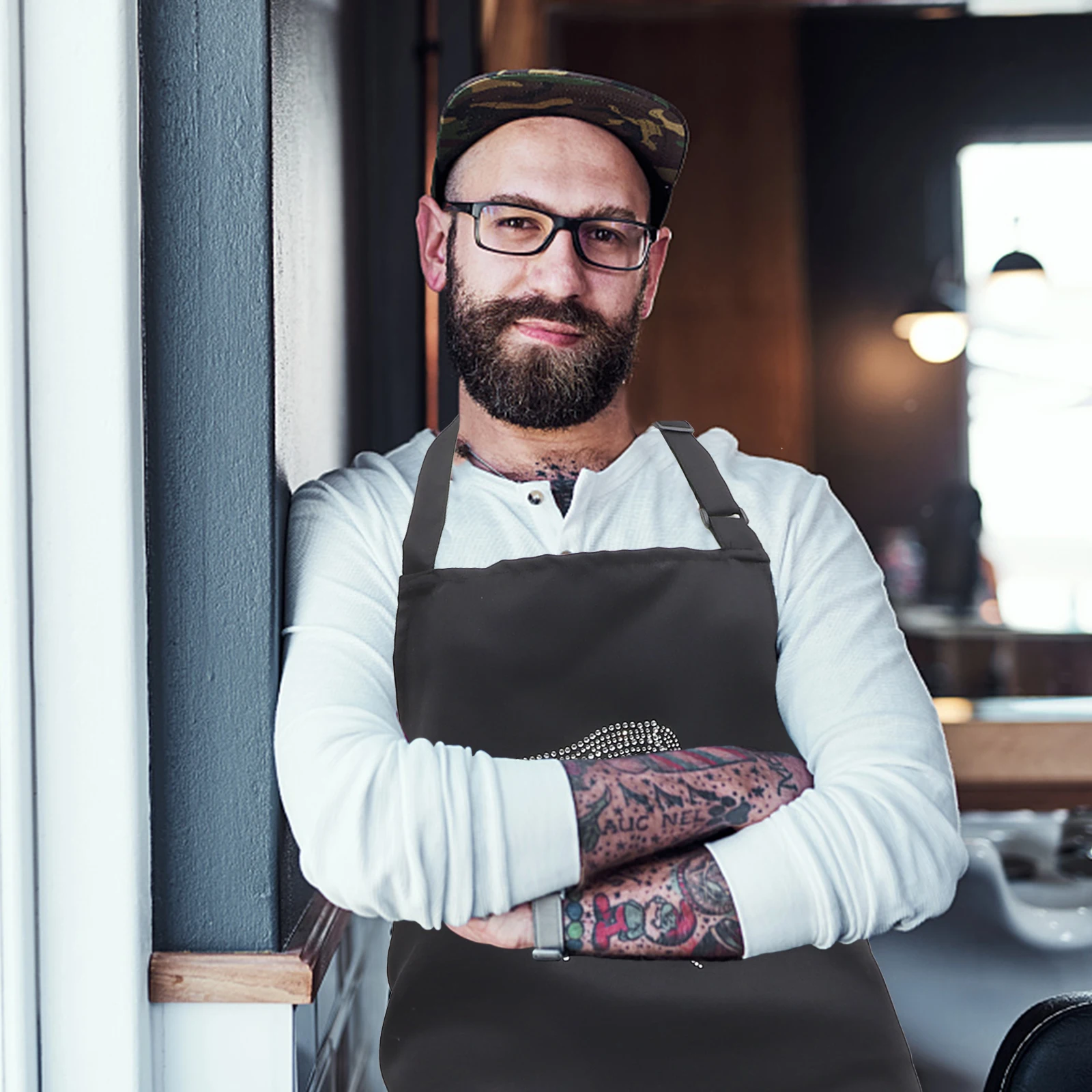 

Adjustable Neck Strap Hair Stylist Apron Black Polyester Suitable Salon Home Restaurant Bar Hair Cutting Hairstylist Women Men