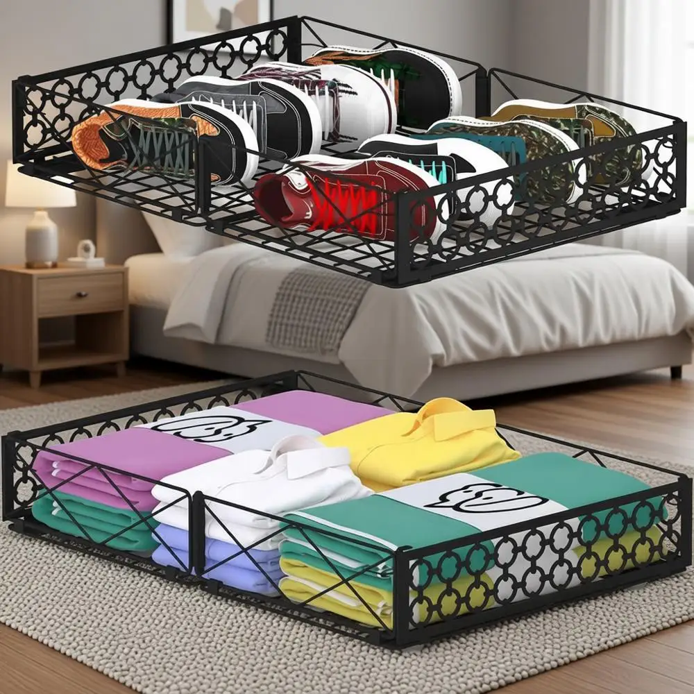 

Набор из 2 складных металлических органайзеров на колесиках для хранения под кроватью - для одежды, обуви и одеял