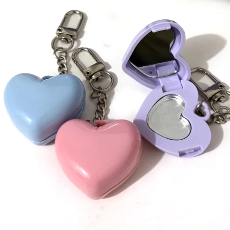 1PC Heart Shape Makeup Mirror Exquisite Portable Double Sided Decoration Premium Car Keychain Makeup Mirror Pendant Birthday Par