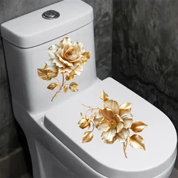 1 Sheet Beautiful Golden Flower Toilet Sticker Bathroom Toilet Cover Decorative Sticker Waterproof Self Adhesive