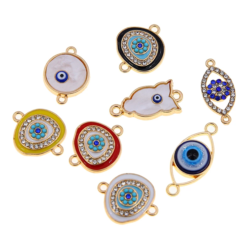 

50pcs Multiple Styles 2 Hole Connector Turkish Evil Eye Charm For Jewelry Making DIY Bracelet Necklace Accessories Supplies