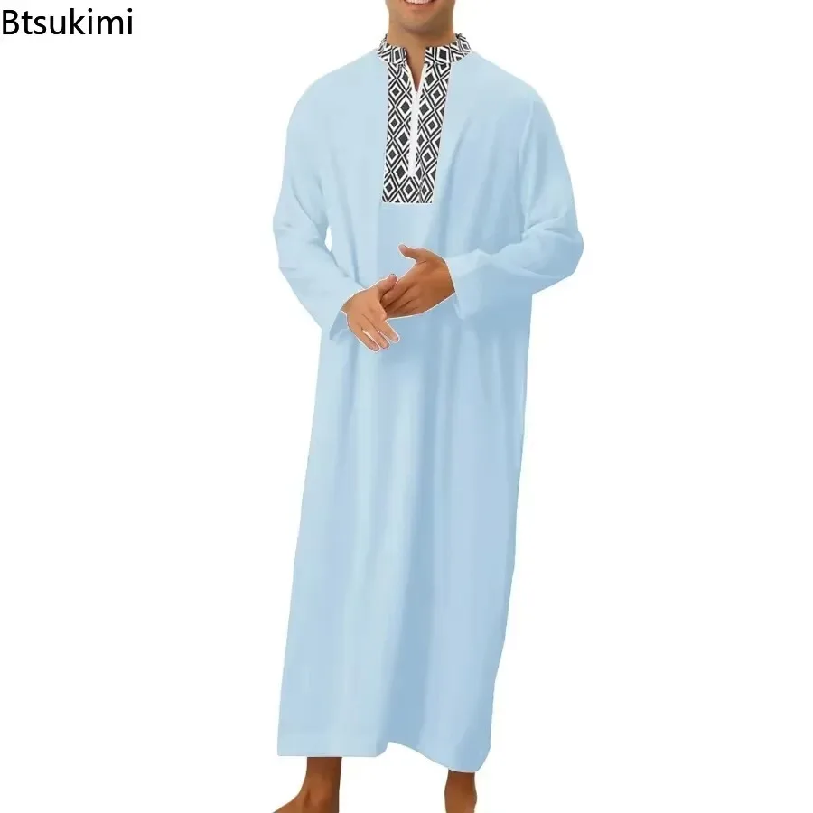 جديد 2025 ملابس رجالية إسلامية قفطان مغربي مطرز يدويًا فضفاضًا وقابل للتنفس عباية جوبا ثوب للرجال رداء إسلامي #4