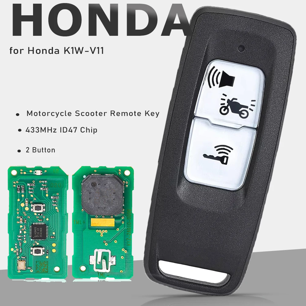 

KEYECU 433MHz ID47 Chip Motorcycle Scooter Remote Key 2 Buttons - FOB for Honda K1W-V11