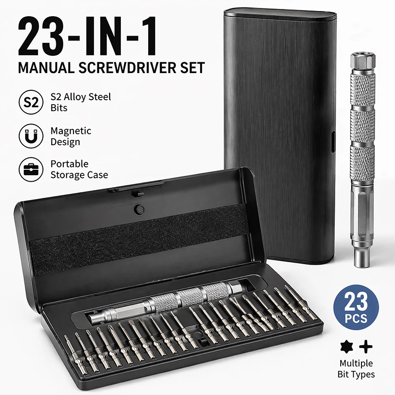 23-in-1 Precision Screwdriver Set Aluminum Alloy Ejector Magnetic Storage Case High-Precision Repair Kit for Phone PC Watch