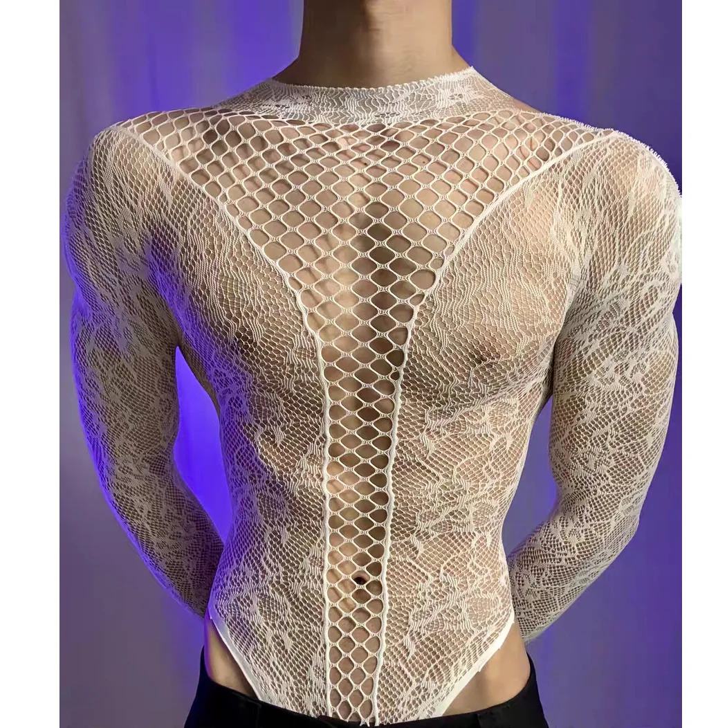 Summer Men's Mesh Tank Transparent Full Sleeves Round Neck T-shirt MenWomen Comfortable Breathable Bodysuit Trend Party Clothing image 4