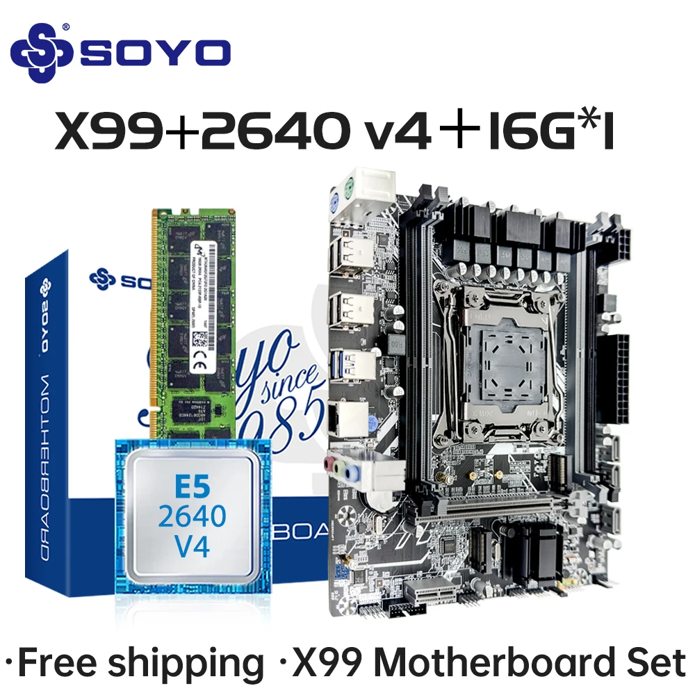 

SOYO X99 D4 Motherboard Set with Xeon LGA2011-3 CPU E5-2640 V4 16GB 2133MHz DDR4 RAM Memory For Gaming PC Computer components