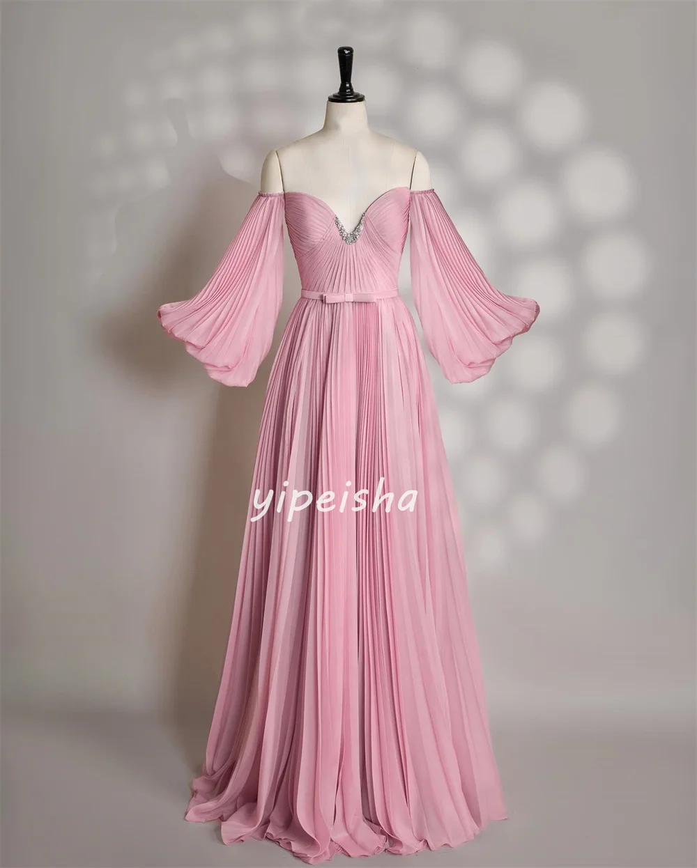 Abiti lunghi eleganti personalizzati in stile moderno con strass in chiffon e fascia dritta con scollo a cuore Abiti da cerimonia su misura Moda formale