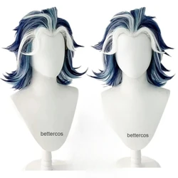 Taiju Shiba Cosplay Wig Slicked-back Mixed Blue Short Heat Resistant Synthetic Hair Anime Wigs + Wig Cap