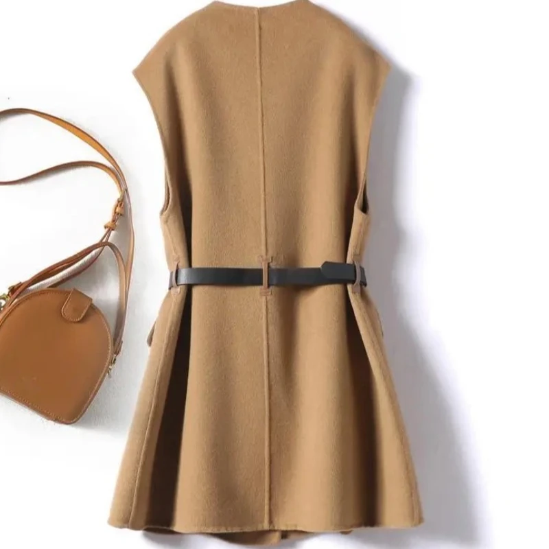 

Luxury Knitted Wool Vest for Ladies 2025 New Winter V Neck Open Front Belted Jacket Coat​