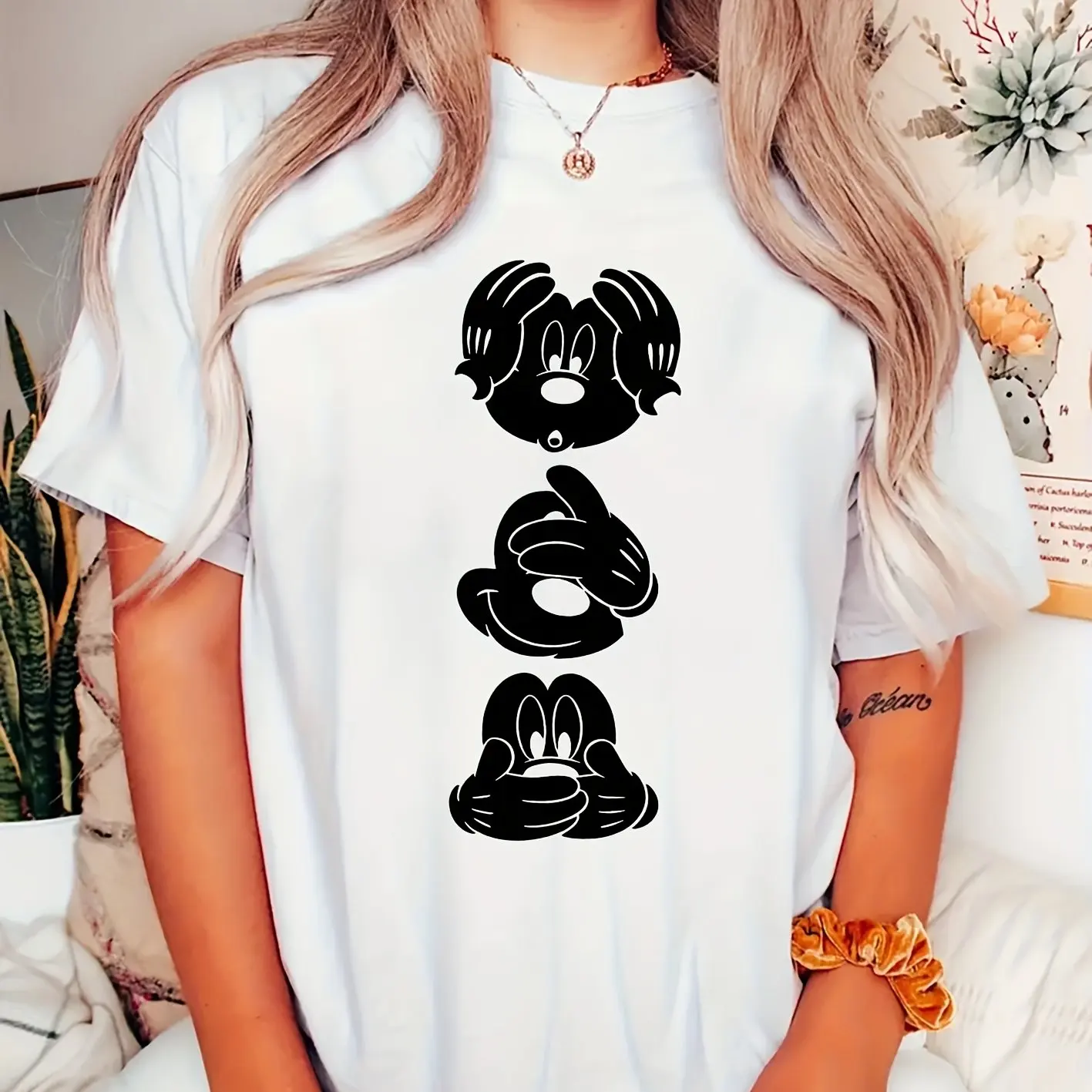 Koszulka Disney Myszka Miki Bawełniana Męska Damska Casualowa Modna Oversize Streetwear Luźna Krótki Rękaw Unisex Strój na Wydarzenie