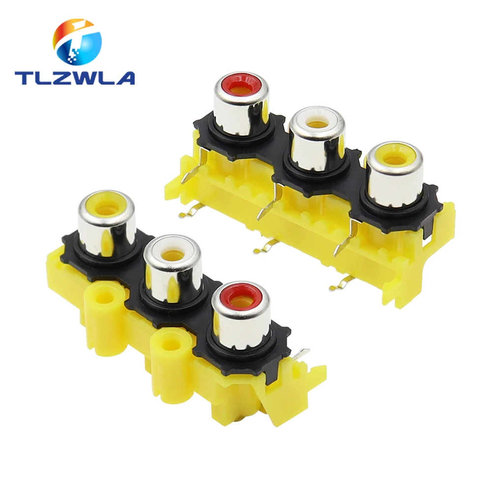 5PCS AV3-8.4-14A Ear-Free Core Socket 6-Pin RCA Seat Three-Hole Audio Jack PCB Welding Type Lotus Holder