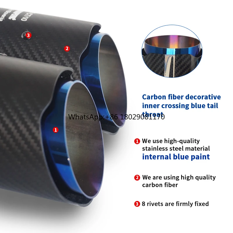 Universal Dual Real Carbon Fiber Exhaust Tip, azul queimado, aço inoxidável, acessórios do carro para silenciador tubo modificado, alta qualidade