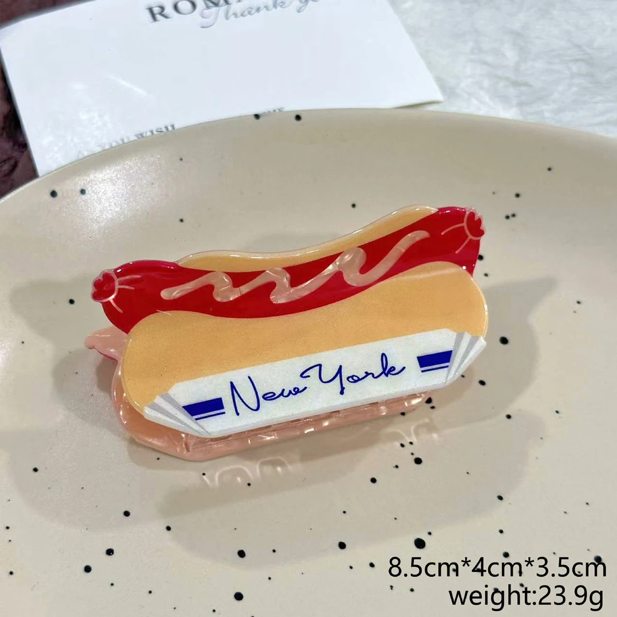 1 Stück Neuer Hot-Dog-Chili-Kreativ-Simulations-Lebensmittel-Chilisauce-Haarklammer, neuartige Haarspange für Hochsteckfrisuren am Hinterkopf, Haarklammer im Hai-Design – Detail 8
