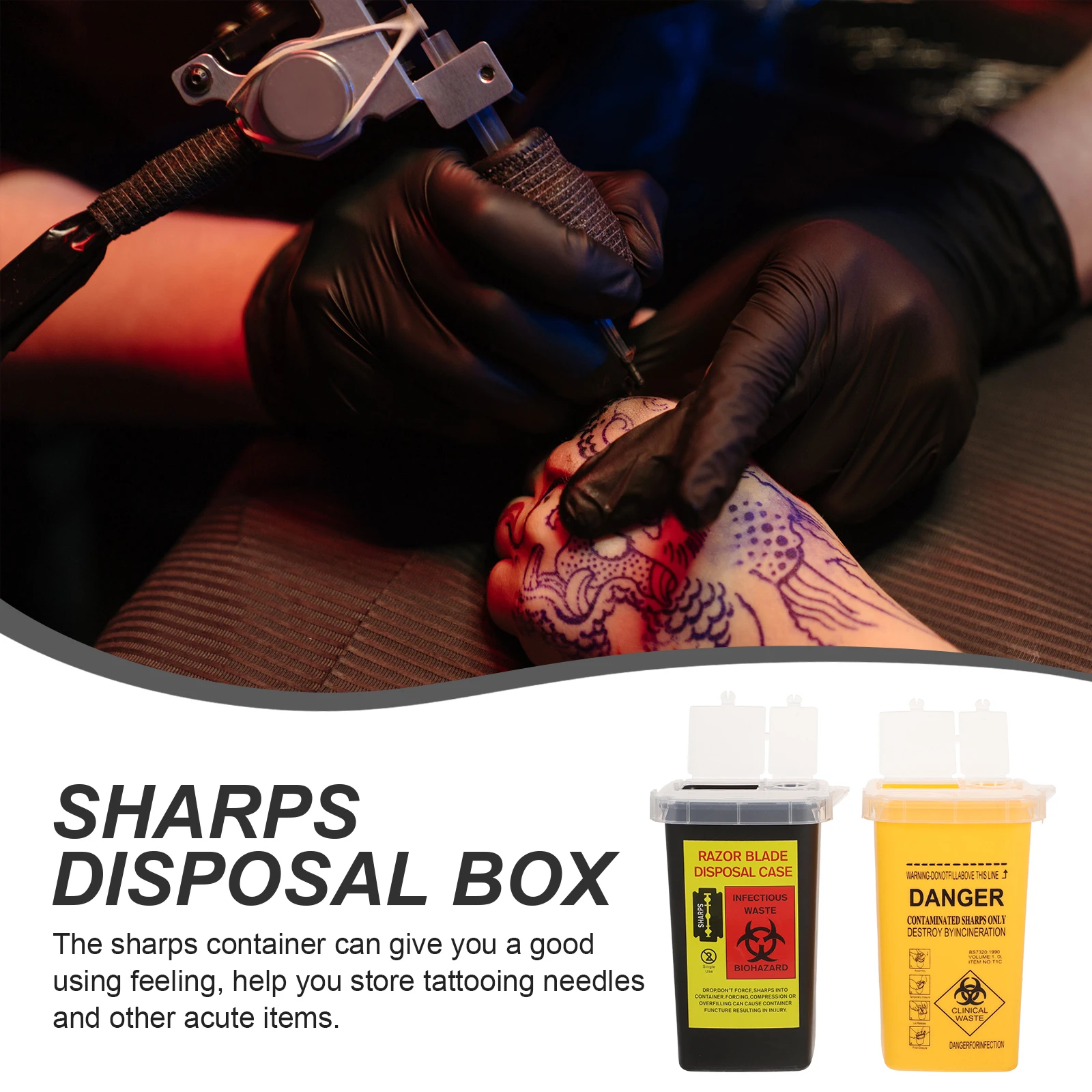 

2PCS Collection Bucket for Tattoo Needles Yellow Black Sharps Disposal Containers Home Use Plastic Safe Storage